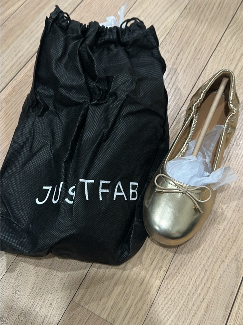 JustFab Shimmery Gold Ballet Flats with Bow